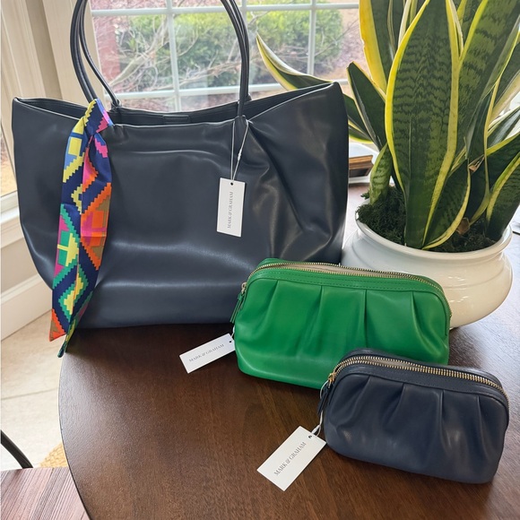 Mark & Graham navy tote with colorful scarf and 2 pouches NWT. - Picture 5 of 5